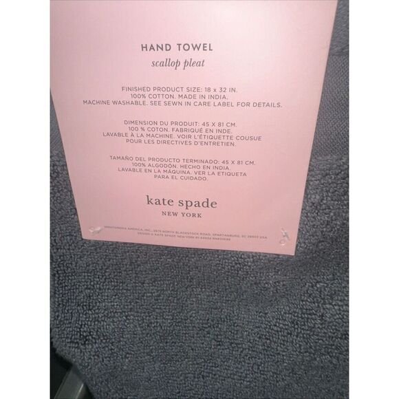 Kate Spade New York Charcoal Scallop Pleat Hand Towel 18x32 In. - Picture 3 of 3